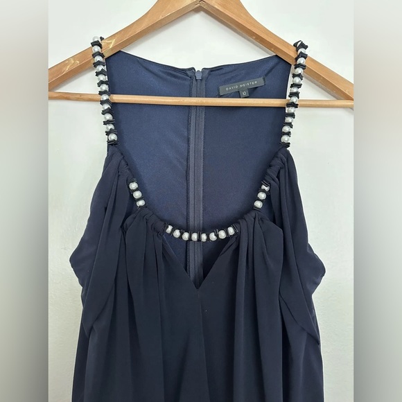 David Meister Long Evening Gown Womens Sz 10 Dark Navy Pearls Party Dress - Picture 4 of 11